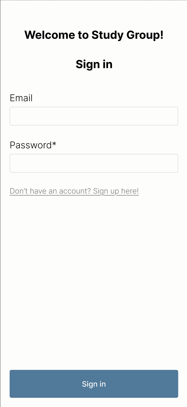 Login skjerm til StudyGroup